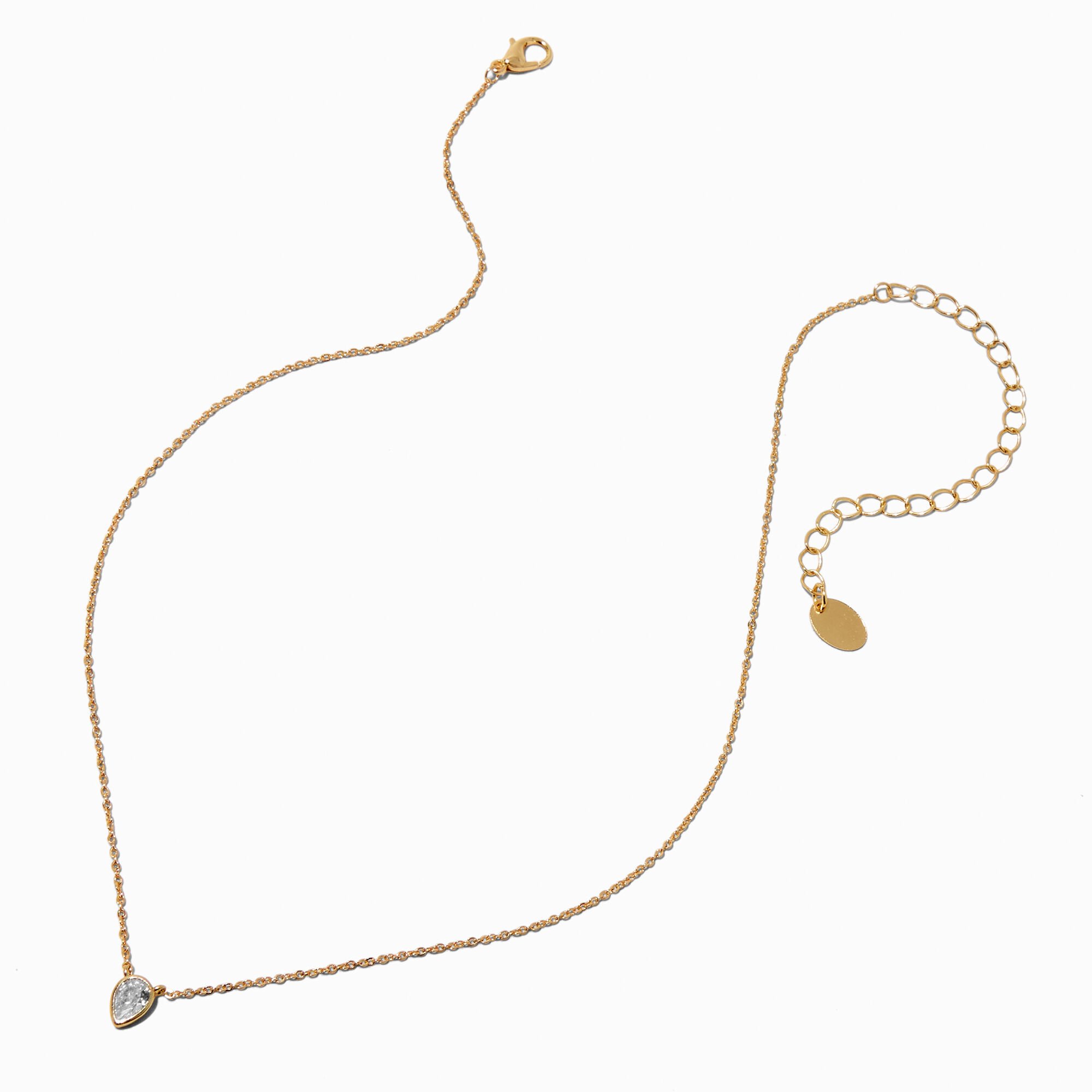 Gold-tone Cubic Zirconia Teardrop Pendant Necklace,