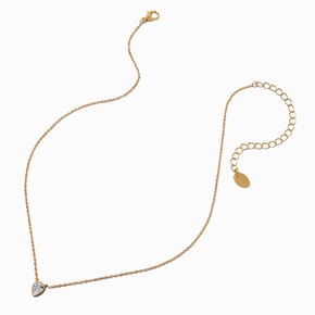 Gold-tone Cubic Zirconia Teardrop Pendant Necklace,