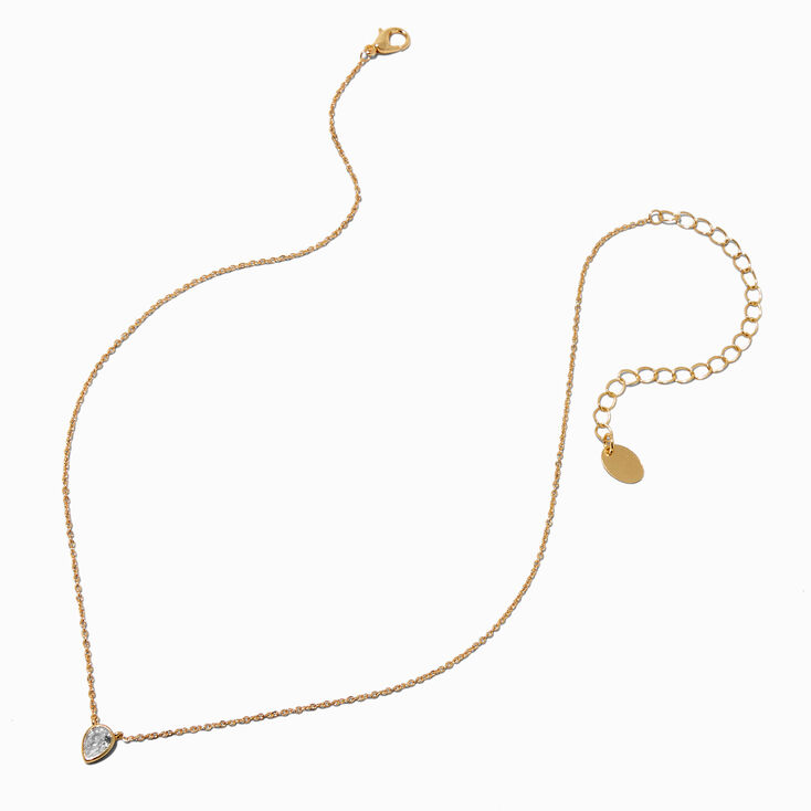 Gold-tone Cubic Zirconia Teardrop Pendant Necklace,
