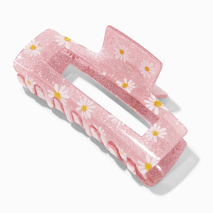 Pink Daisy Large Rectangular Hair Claw,