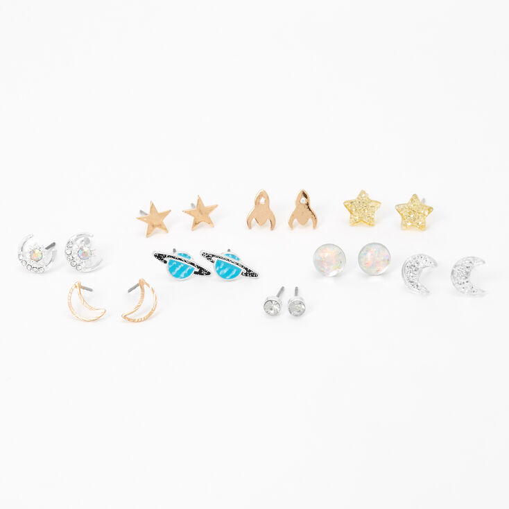 Claire's Clous d'oreilles cosmos en métaux mixtes - Lot de 9