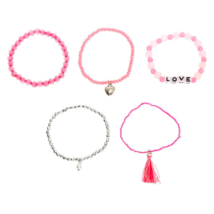 Love Beaded Stretch Bracelets - Pink, 5 Pack | Claire's US