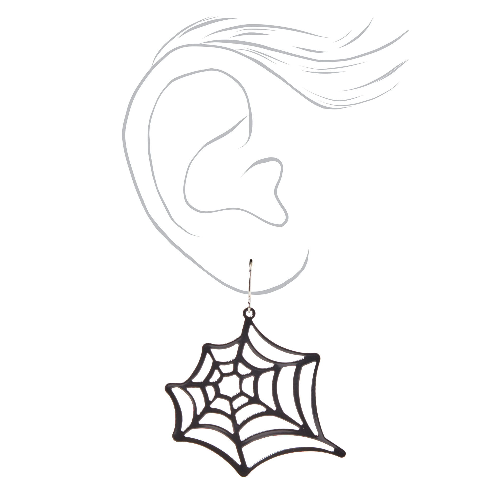 Black 2" Large Web Drop Earrings,