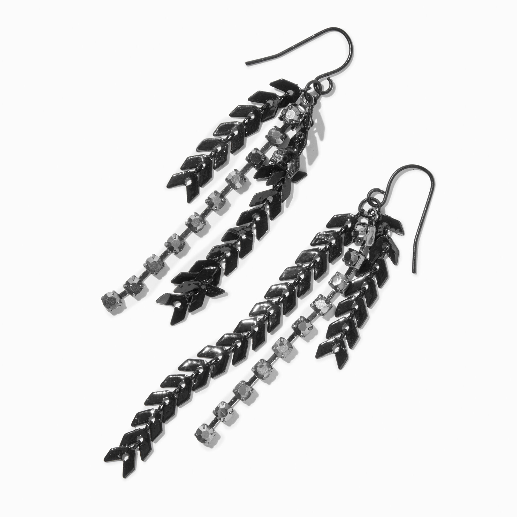 View Claires Chevron Chain 3 Drop Earrings Black information