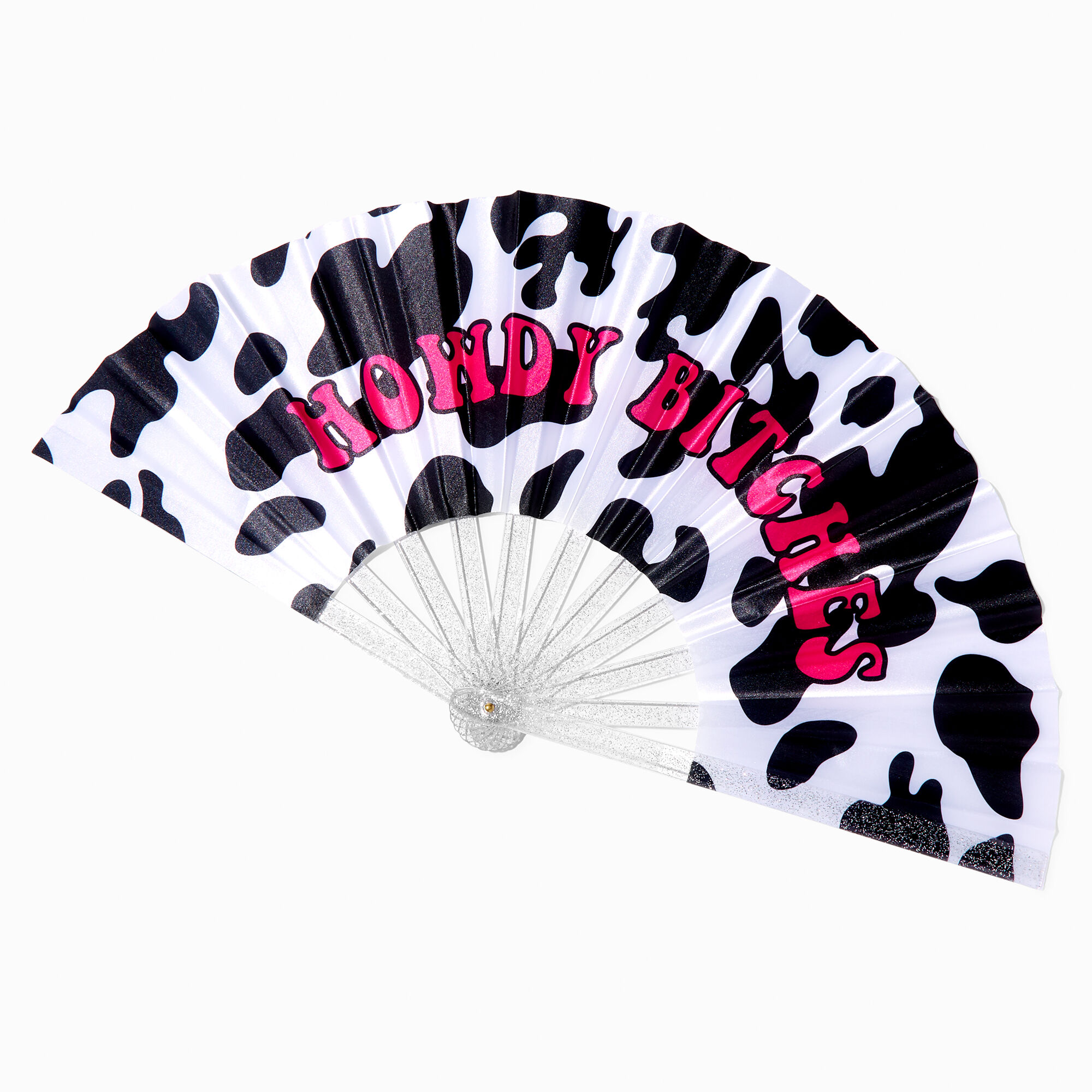 "Howdy Bitches" Cow Spots Large Folding Fan,