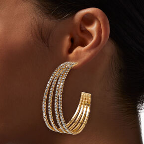 Gold-tone Crystal Multi-Layer 70MM Hoop Earrings,