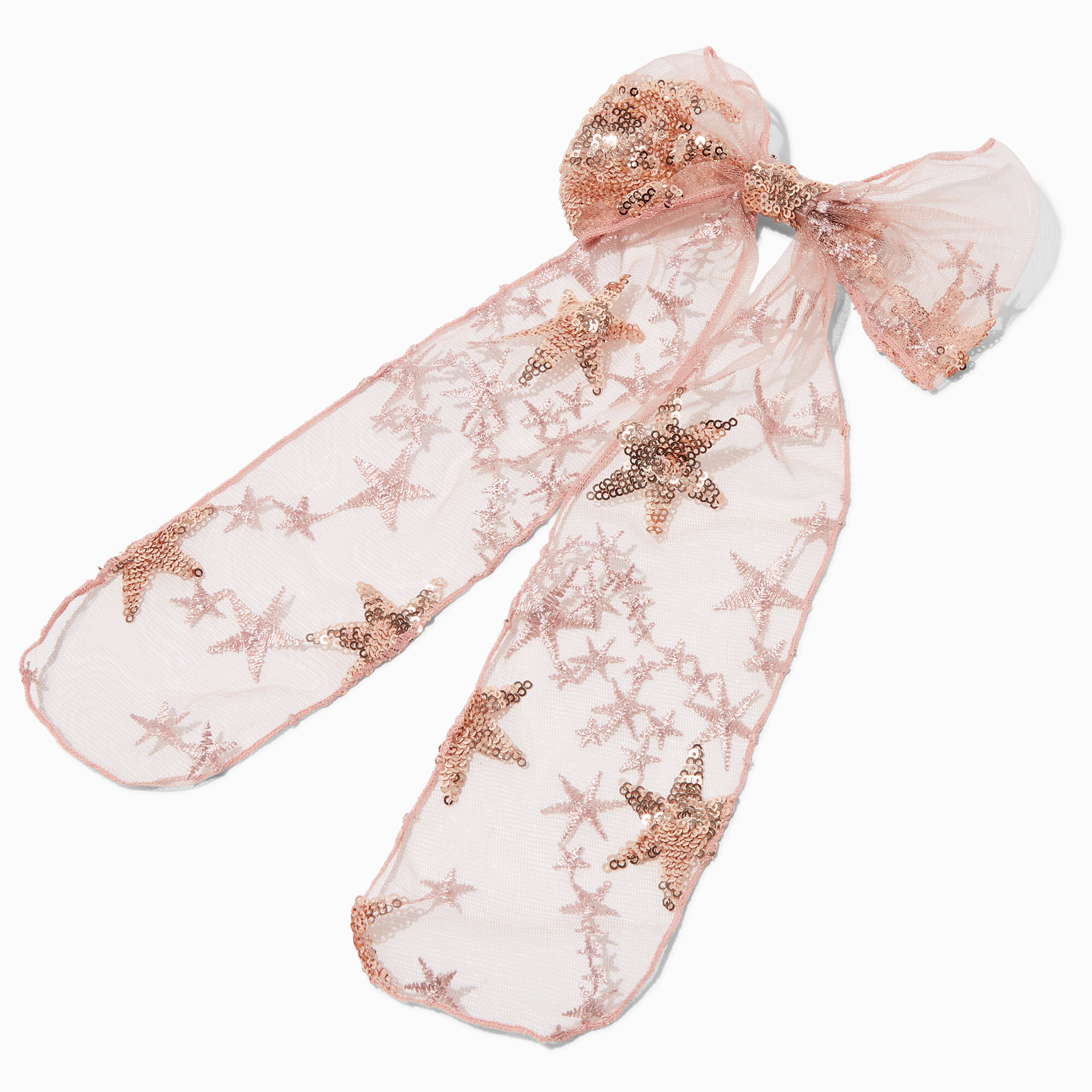 Grande barrette à nœud étoile à sequins rose tendre,