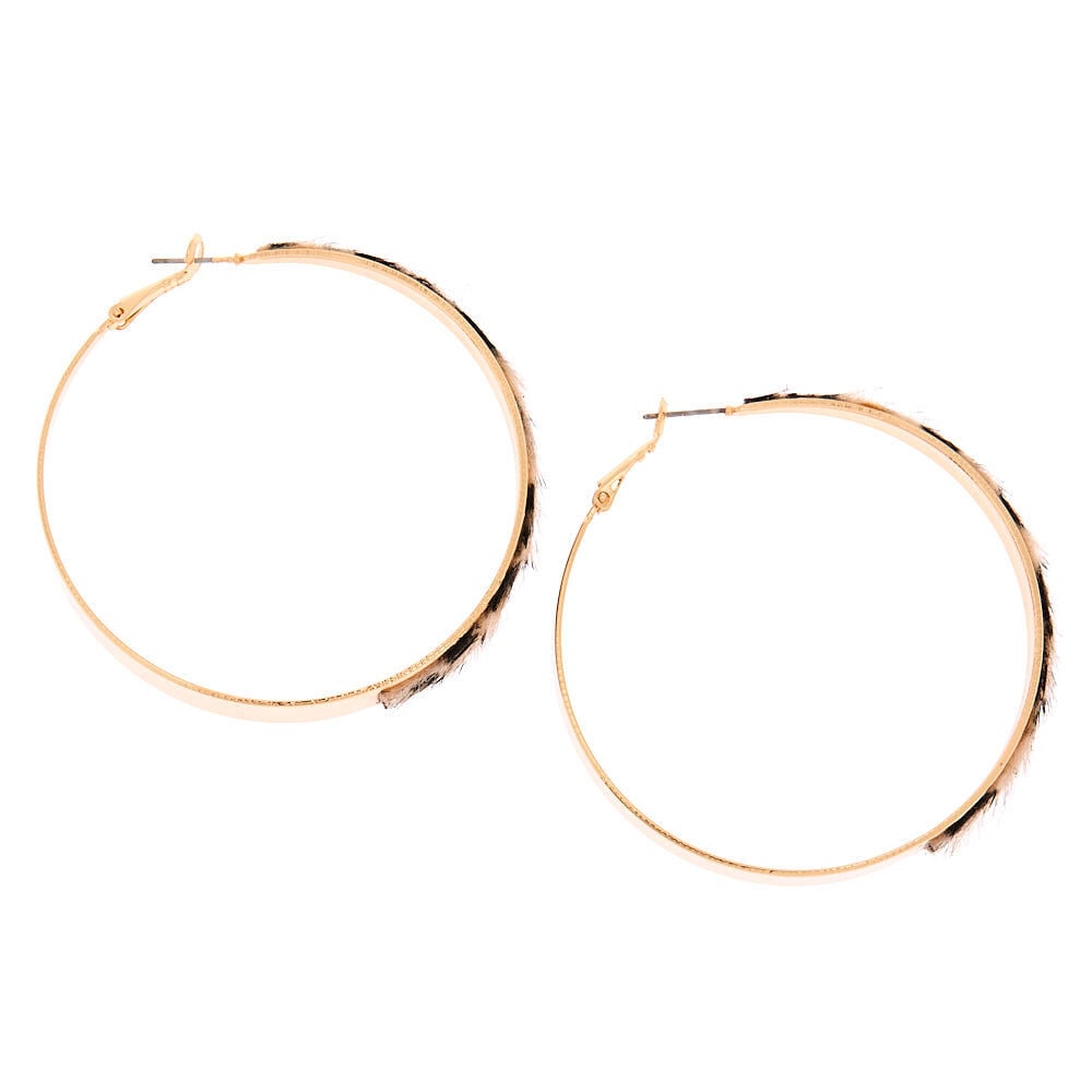 Gold 60MM Leopard Print Hoop Earrings,
