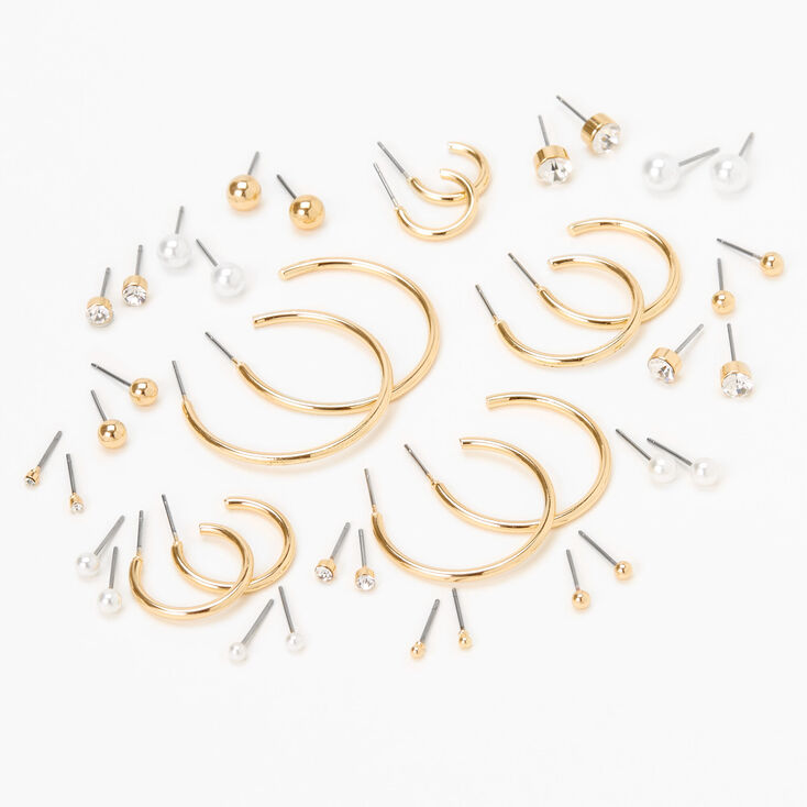 Gold Graduated Mixed Earrings - 20 Pack,