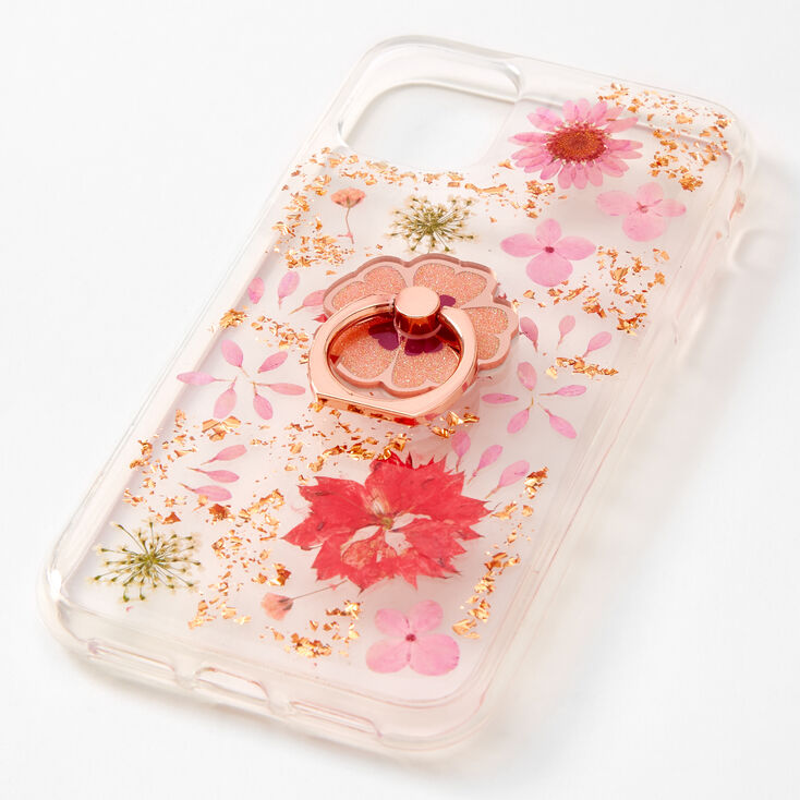 Coral Floral Gold Fleck Protective Phone Case with Ring Holder - Fits iPhone®  11