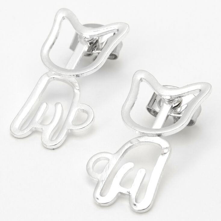 Claire's Bijoux d’oreilles chat couleur argentée