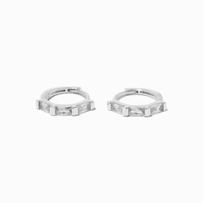 C LUXE by Claire&#39;s Sterling Silver 10mm Crystal Baguette Embellished Huggie Hoop Earrings,