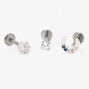 Silver Moon Tragus Flat Back Earrings - 3 Pack,