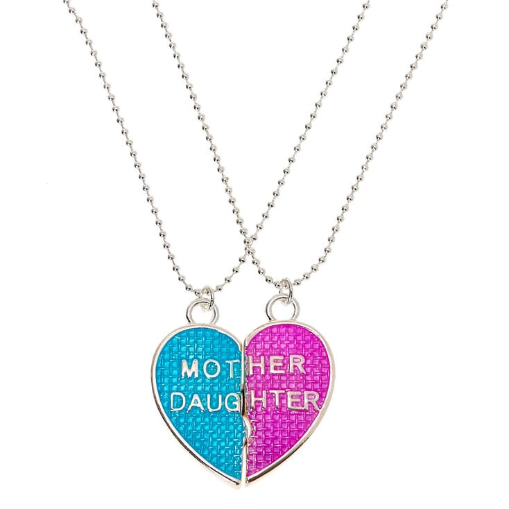 Mother Daughter Heart Pendant Necklaces - 2 Pack,