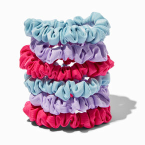Blue, Lilac, &amp; Hot Pink Skinny Silky Hair Scrunchies - 6 Pack,
