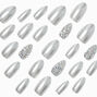 Silver Bling Stiletto Vegan Faux Nail Set - 24 Pack,