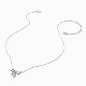 Silver-tone Crystal Bow Pendant Necklace,
