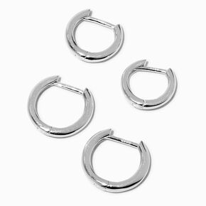 C LUXE by Claire&#39;s Sterling Silver 12MM &amp; 14MM Clicker Hoop Earrings - 2 Pack,