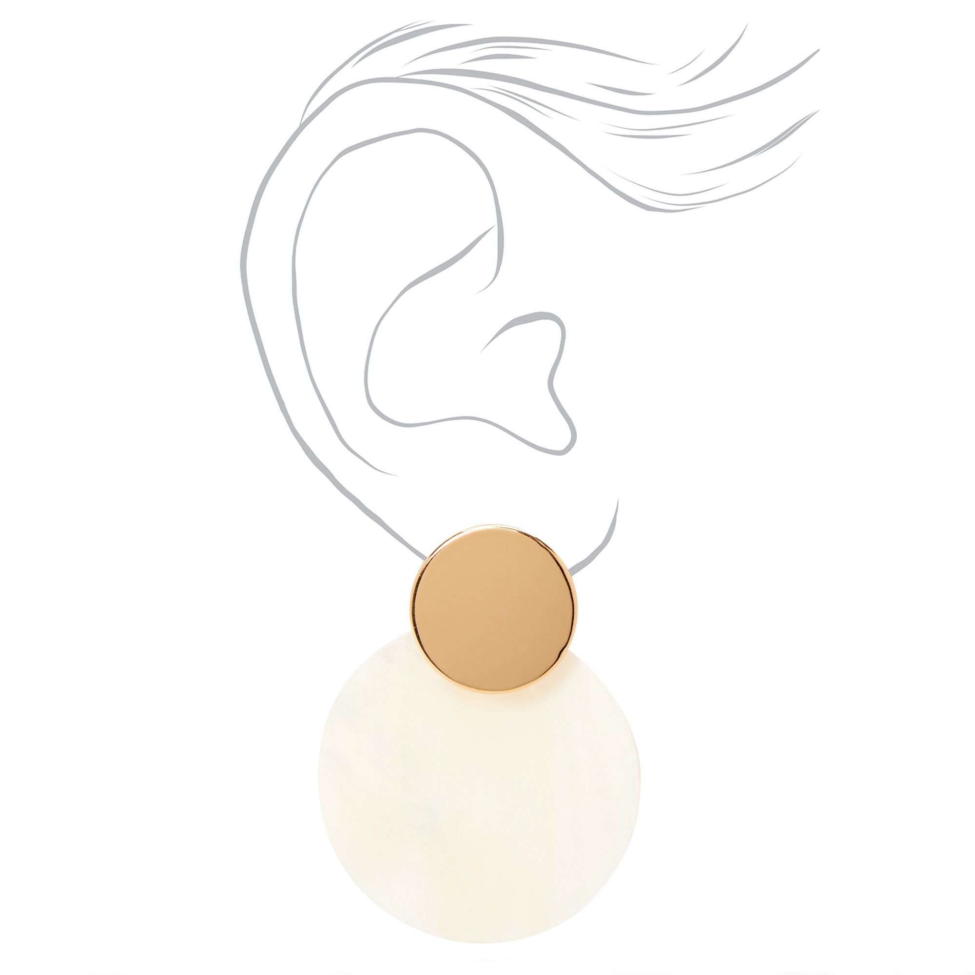 Gold 2" Shell Disc Drop Earrings,