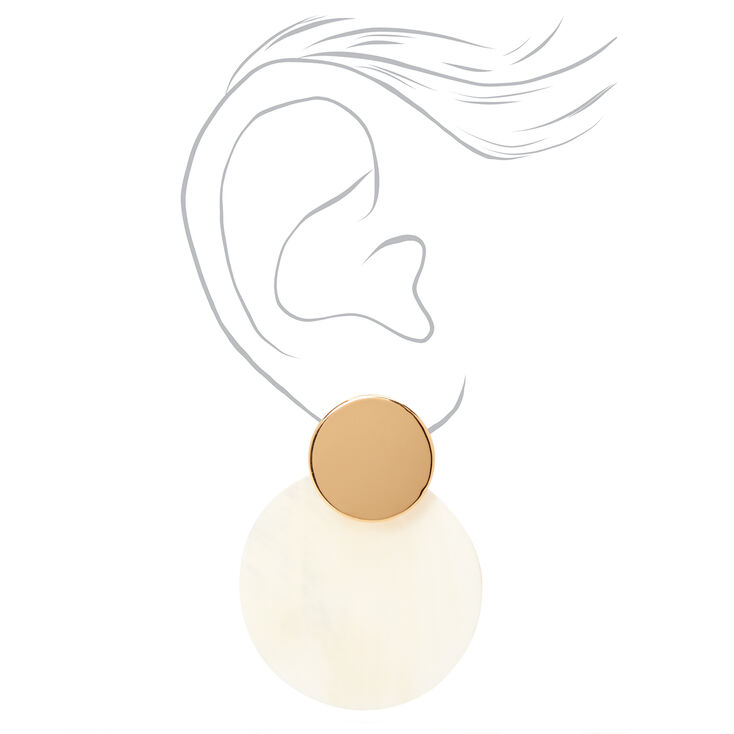 Gold 2&quot; Shell Disc Drop Earrings,