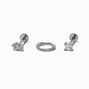 Silver-tone Stainless Steel Cubic Zirconia 18G Square &amp; Marquise Stud &amp; Hoop Threadless Cartilage Earrings - 3 Pack,