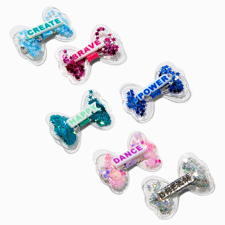 Claire&#39;s Club Pastel Jewel Tone Affirmation Shaker Bow Hair Clips - 6 Pack,