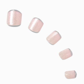 Silver Glitter Skinny French Tip Square Press On Vegan Faux Nail Set - 24 Pack,