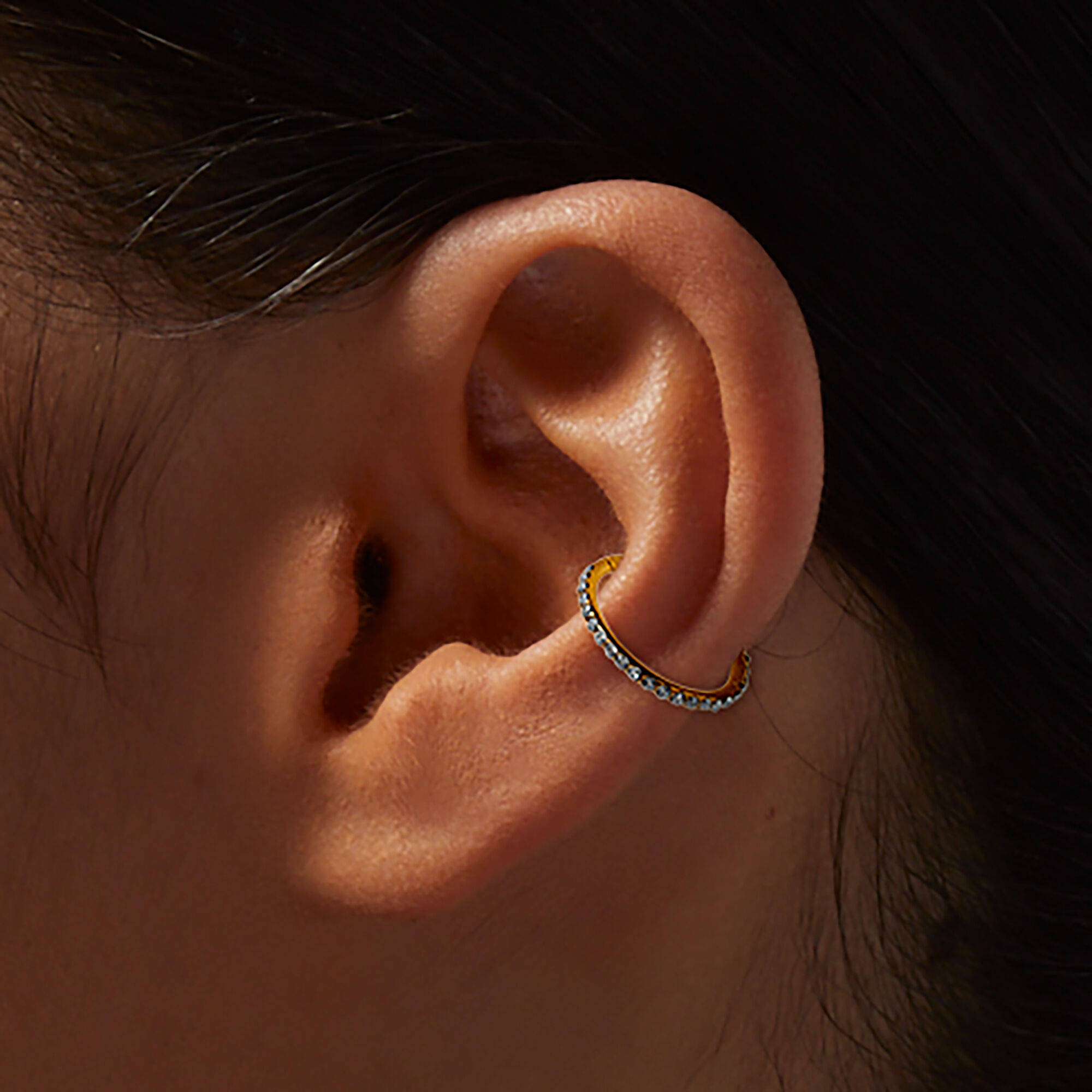 Gold tone Stainless Steel Cubic Zirconia 16G Conch Hoop Earring Claire s US