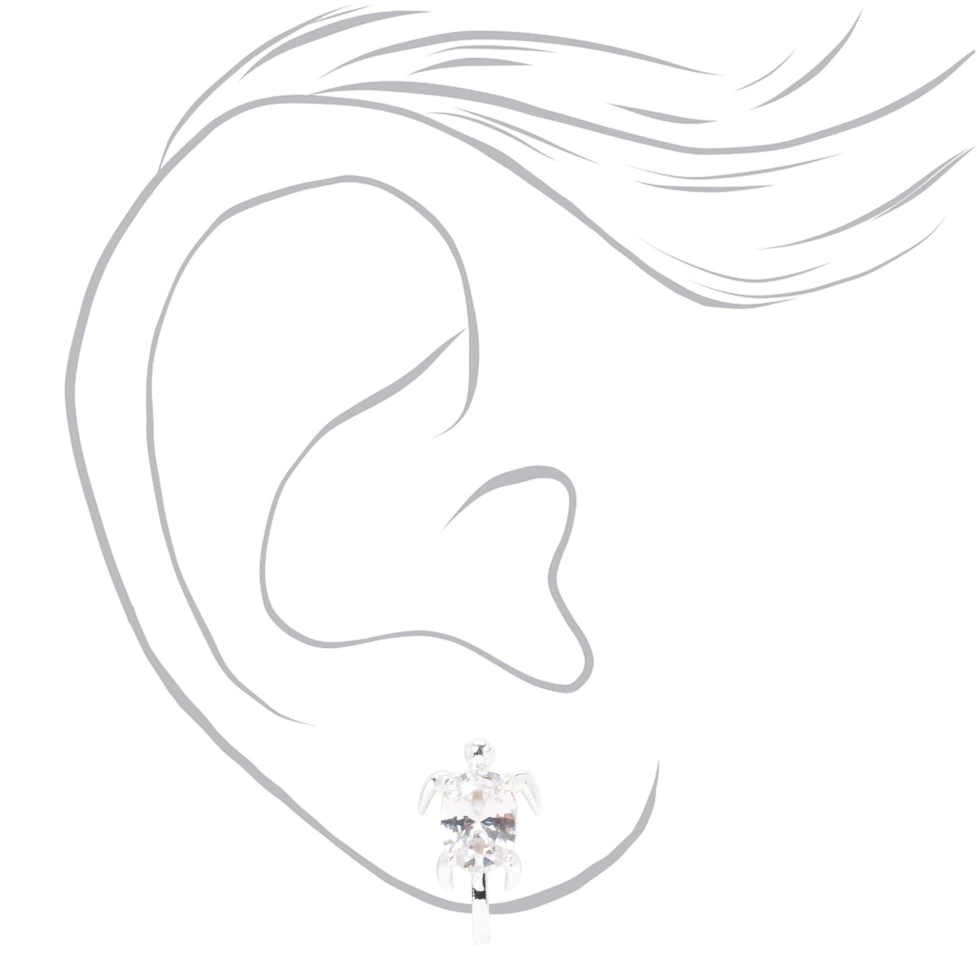 Silver Cubic Zirconia Turtle Clip On Stud Earrings,