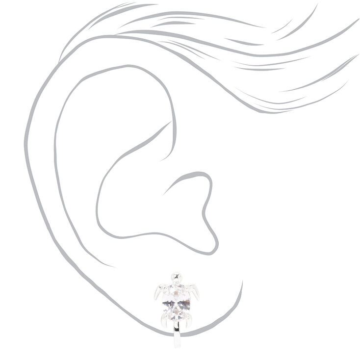 Silver Cubic Zirconia Turtle Clip On Stud Earrings,
