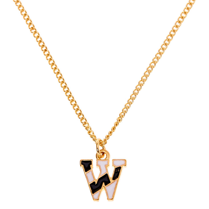 Gold Striped Initial Pendant Necklace - W,