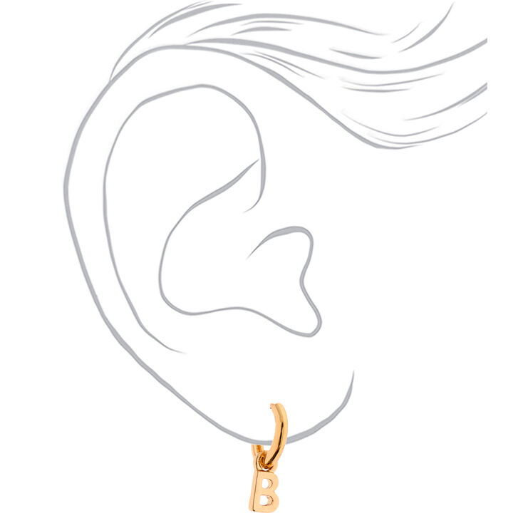 Gold 10MM Initial Huggie Hoop Earrings - B,