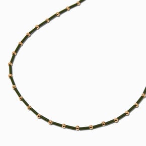 Olive Green Bugle Bead Gold-tone Necklace,