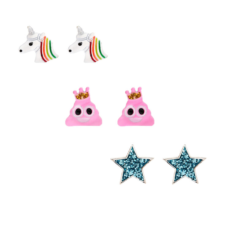 Claire's Lot de 3 paires de clous d'oreilles Magic Icons