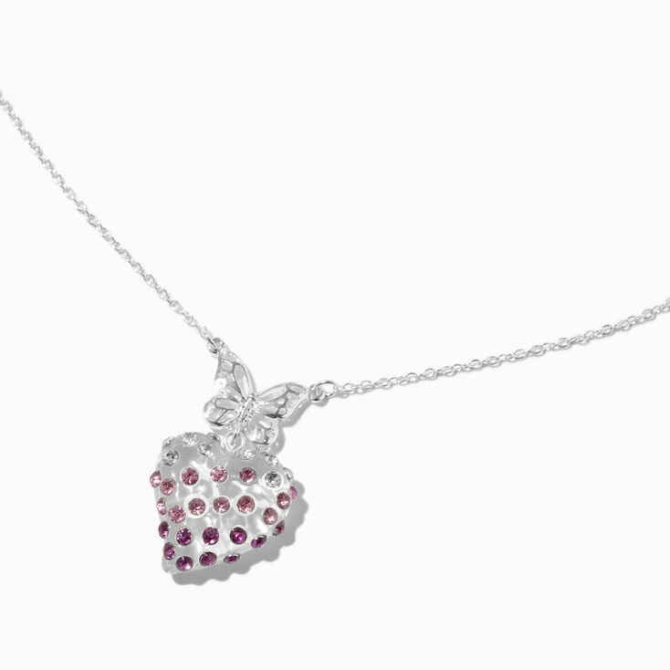 Silver-tone Pav&eacute; Heart &amp; Butterfly Pendant Necklace,
