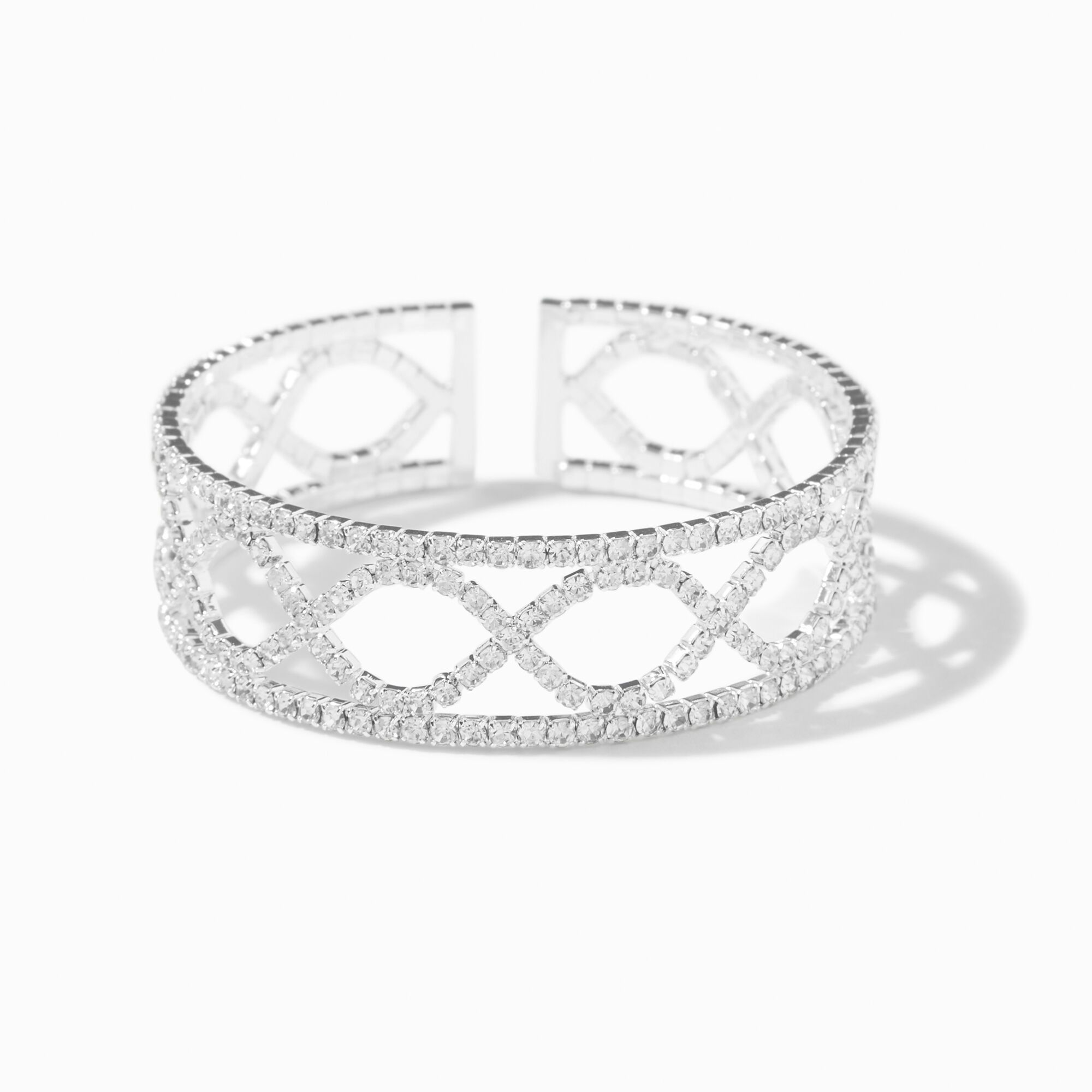 View Claires Tone Infinity Rhinestone Cuff Bracelet Silver information