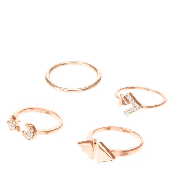 Rose Gold Moon &amp; Star Stackable Rings,