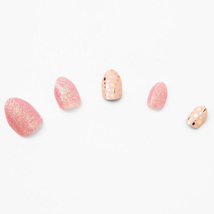 Holographic Dots and Glitter Almond Press On Faux Nail Set - Mint/Coral, 24 Pack,