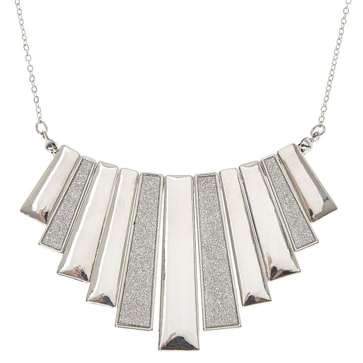 Silver Glitter Bar Fringe Necklace,