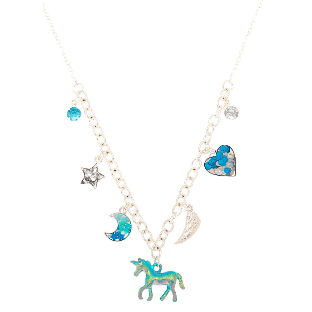 Collier tendance licorne cosmique bleue,