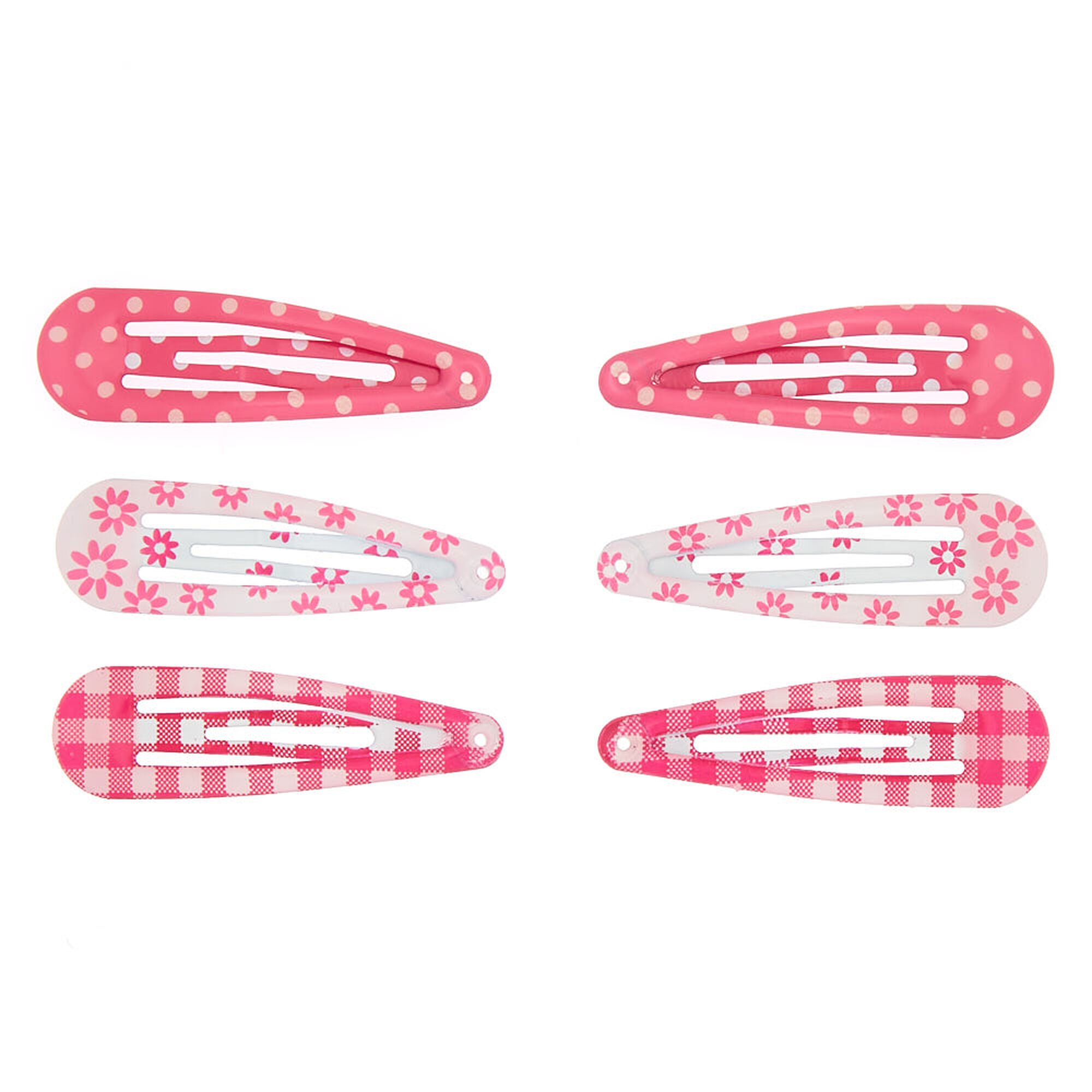 View Claires Club Pattern Snap Hair Clips 6 Pack Pink information