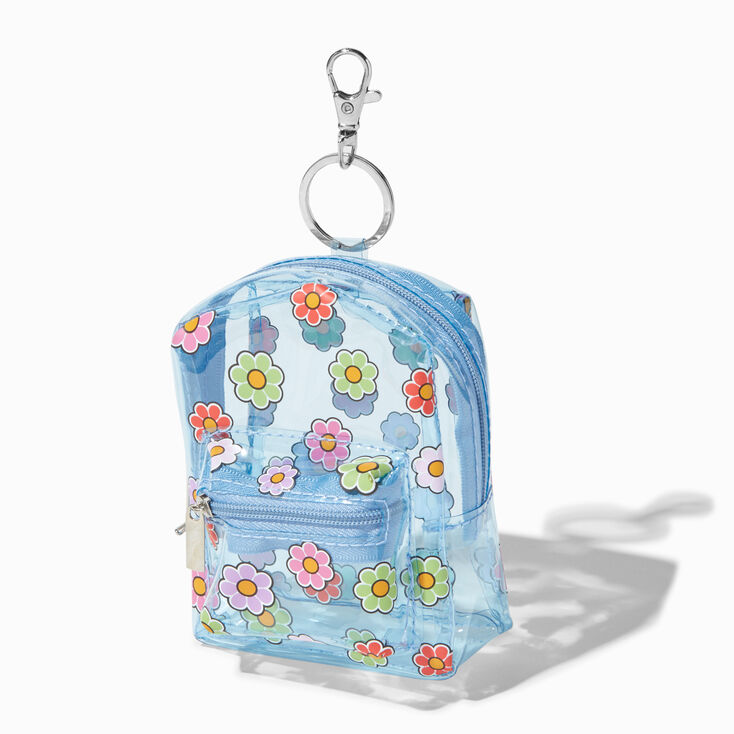 Blue Floral Clear Backpack Keychain,