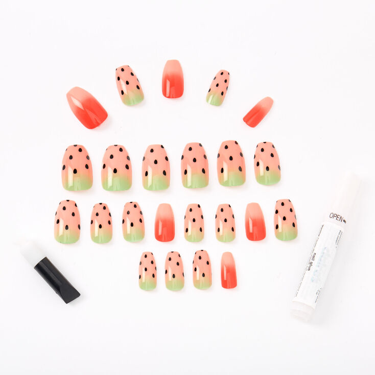 Watermelon Coffin Faux Nail Set - 24 Pack,