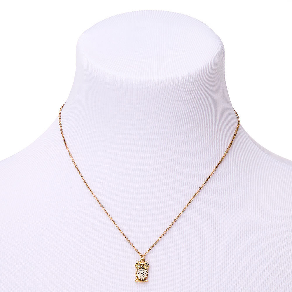 Gold Owl Clock Pendant Necklace,