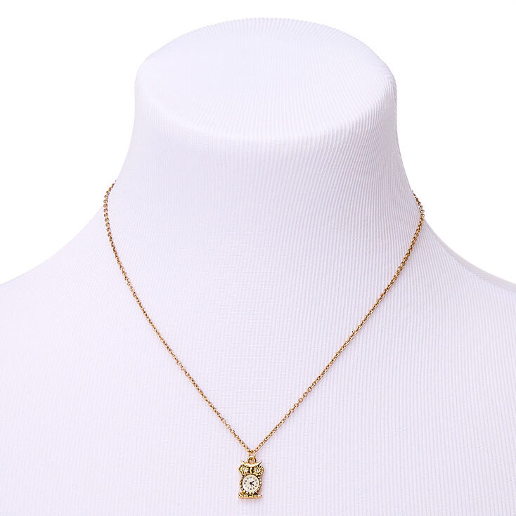 Gold Owl Clock Pendant Necklace,
