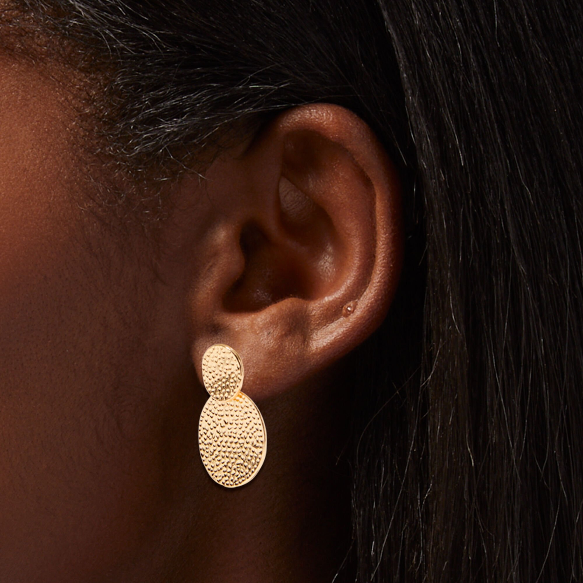 Gold-tone Textured Double Disc 2" Drop Earrings,