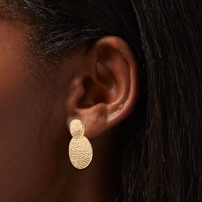 Gold-tone Textured Double Disc 2&quot; Drop Earrings,