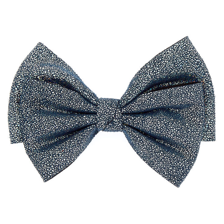 Holographic Glitter Floppy Bow Hair Clip - Black,
