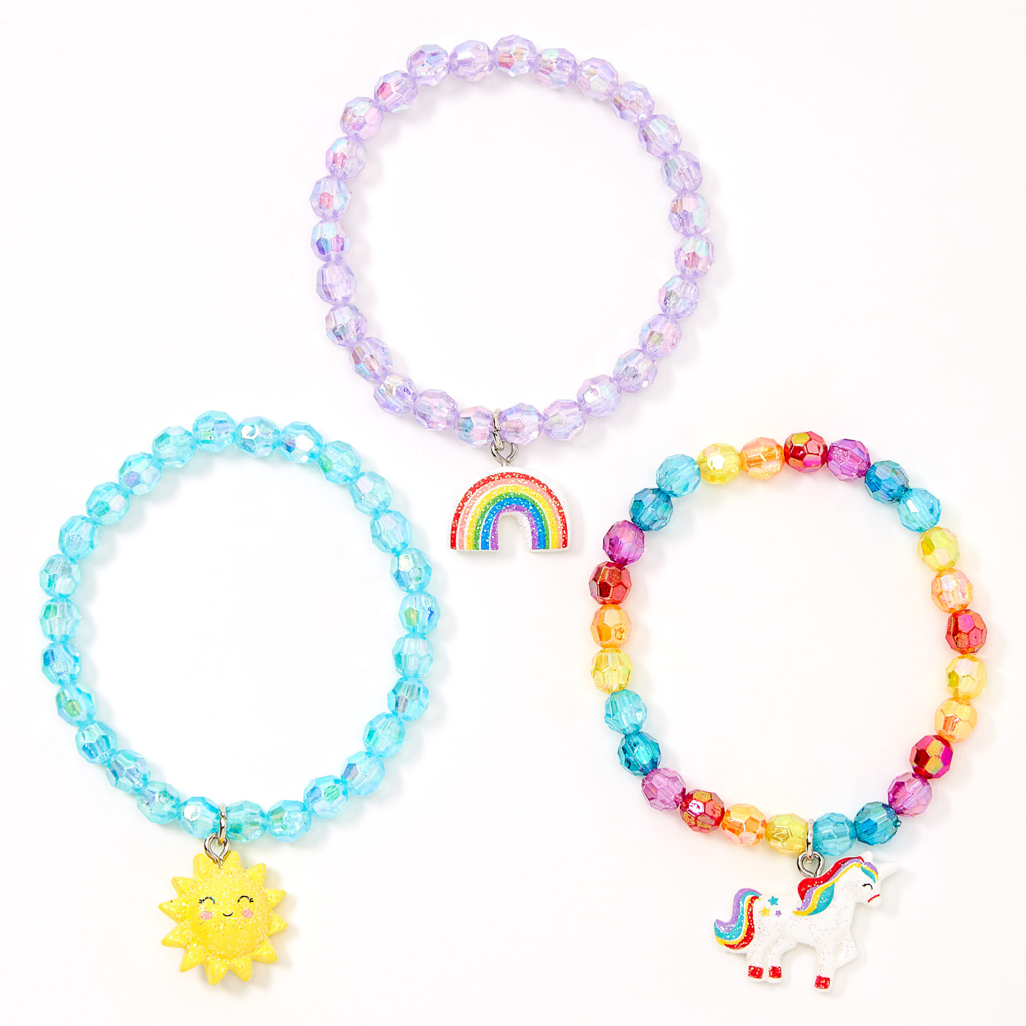 View Claires Club Magical Sunshine Beaded Stretch Bracelets 3 Pack Rainbow information