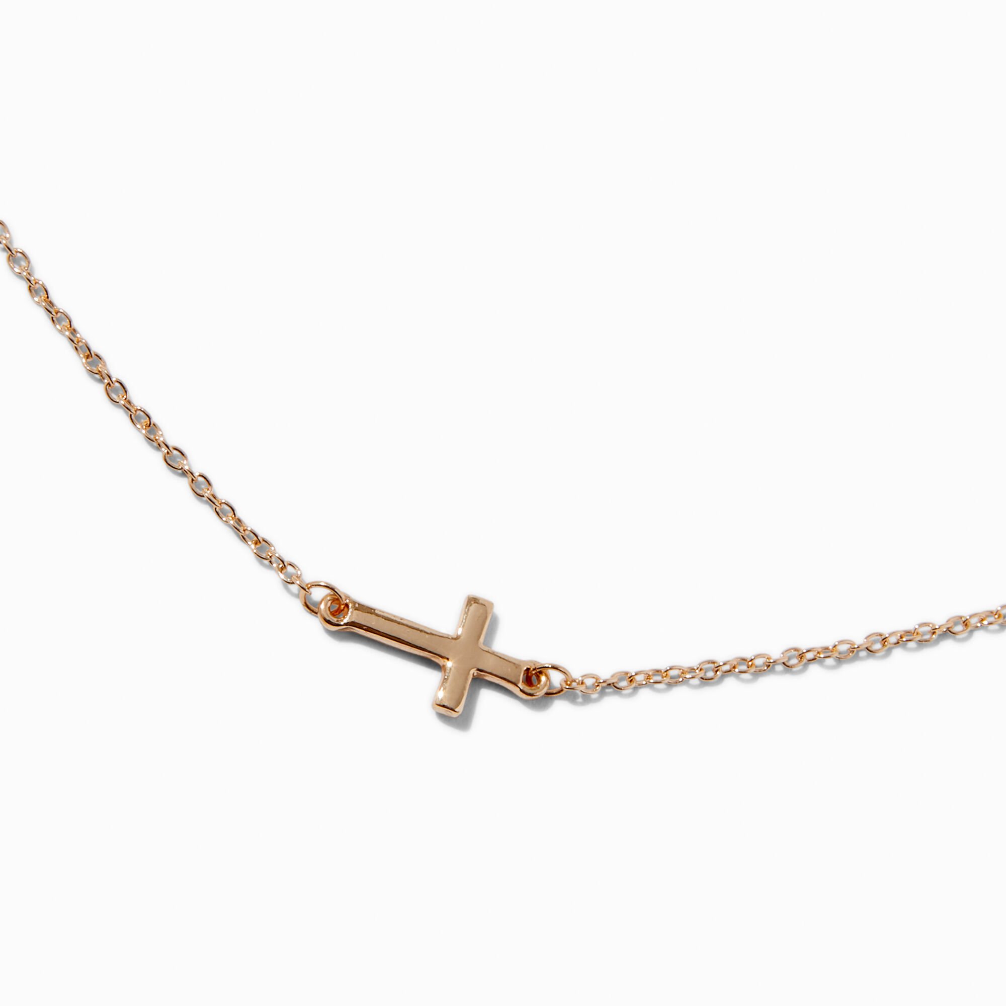 Gold-tone Sideways Cross Pendant Necklace,